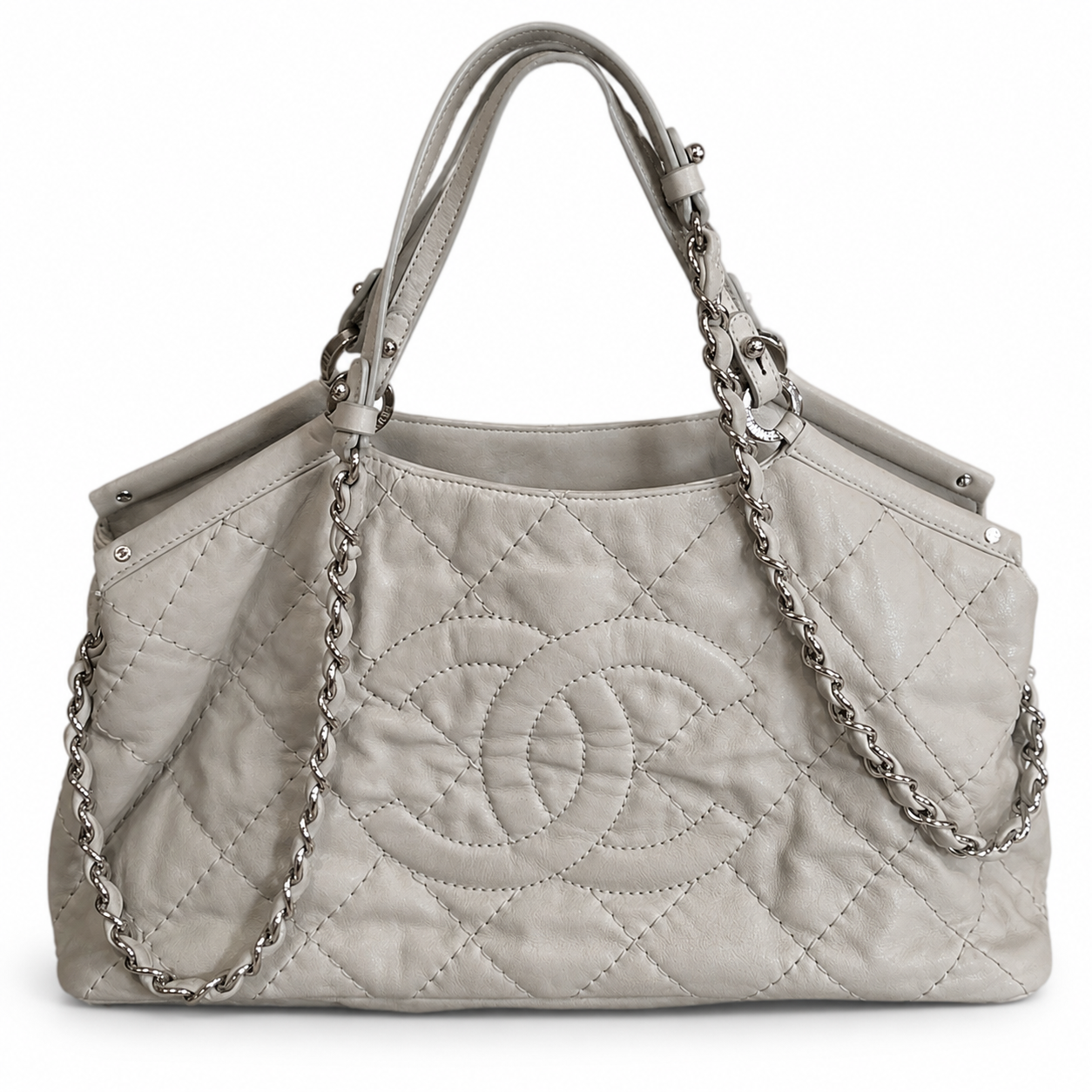 Vintage Chanel Grand Shopping Tote (GST) – Light Gray Quilted Caviar Leather