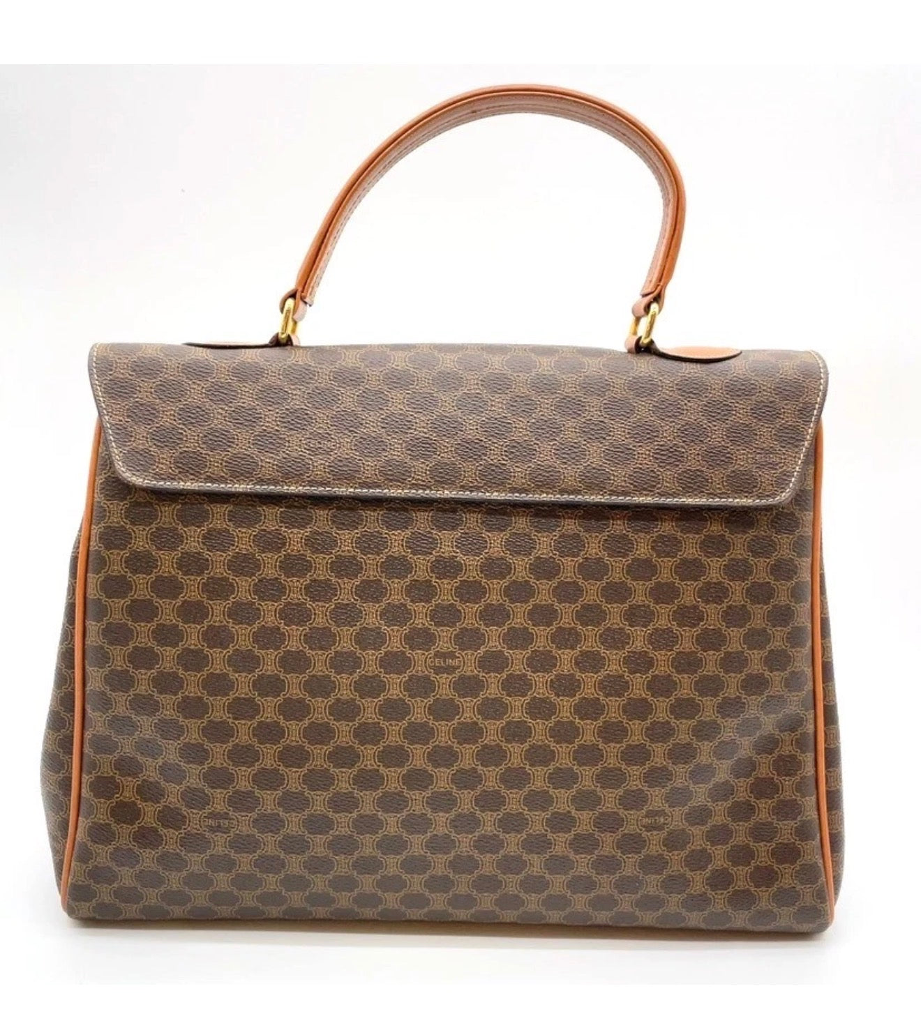 Celine Vintage Macadam Top Handle Bag – Brown Coated Canvas & Tan Leather