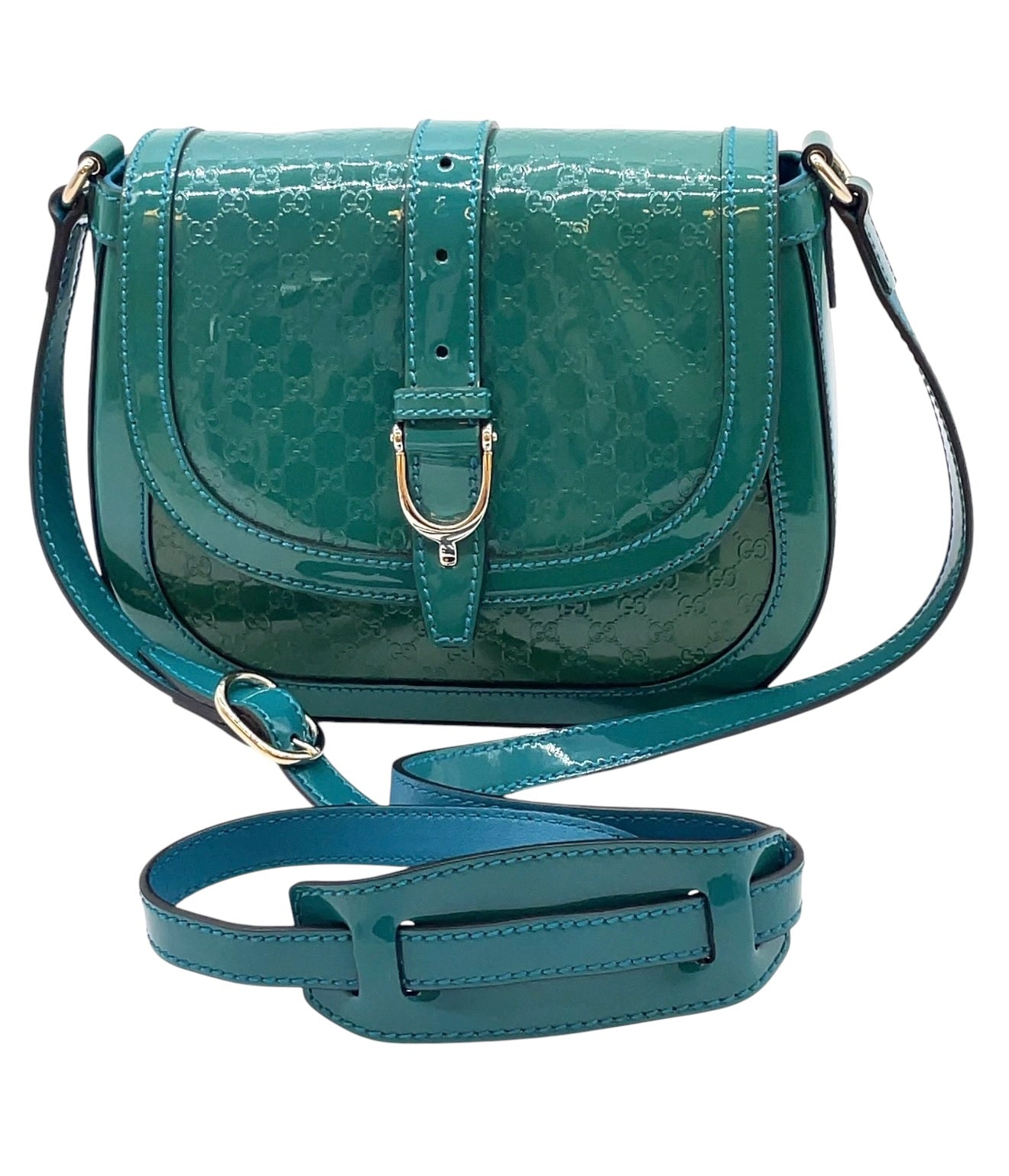 Gucci Microguccissima Patent Leather Crossbody Saddle Bag – Teal