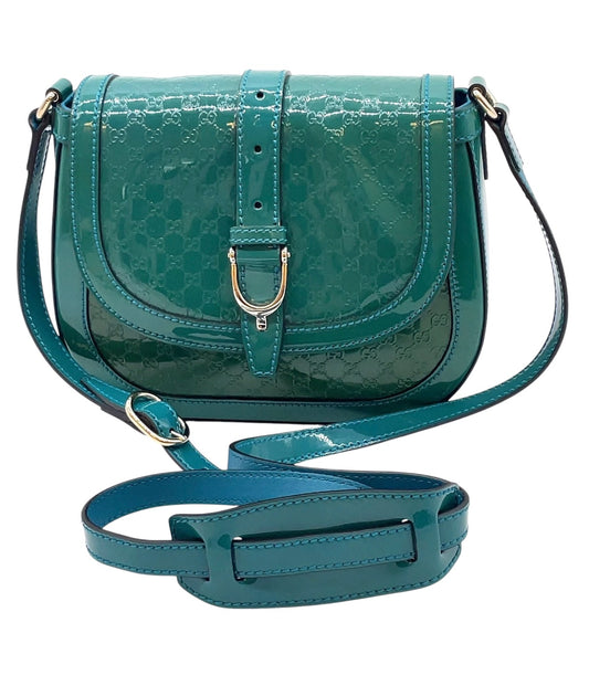 Gucci Microguccissima Patent Leather Crossbody Saddle Bag – Teal
