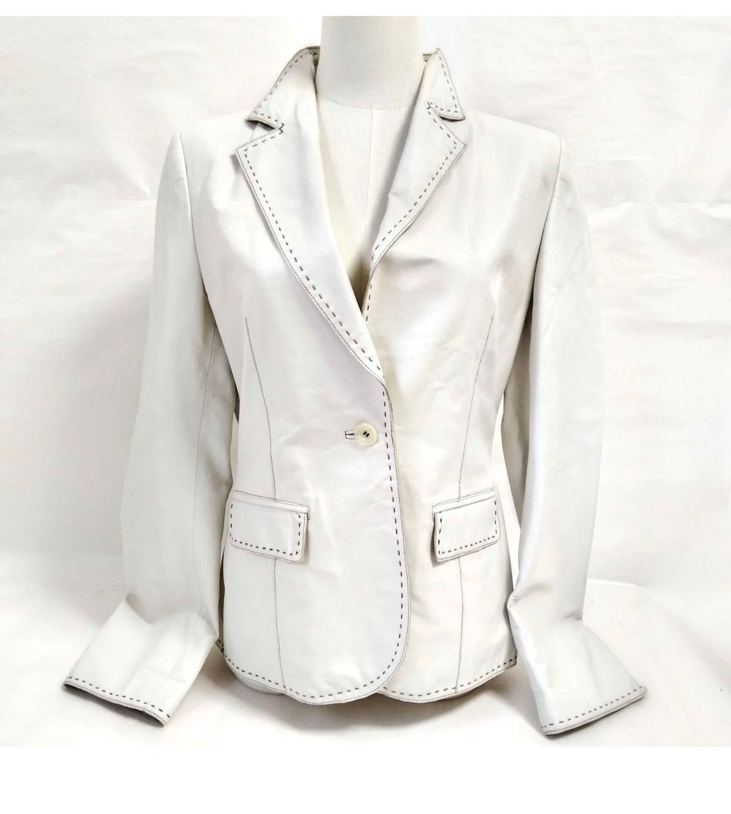 Vintage White Leather Blazer Jacket