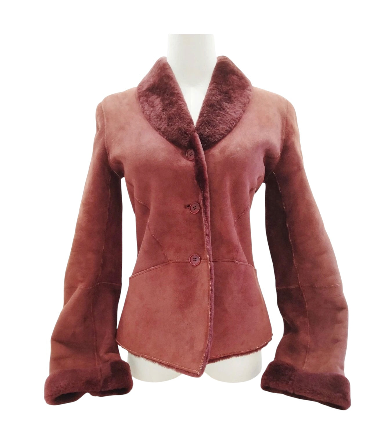 Vintage Shearling Sheepskin Jacket – Burgundy