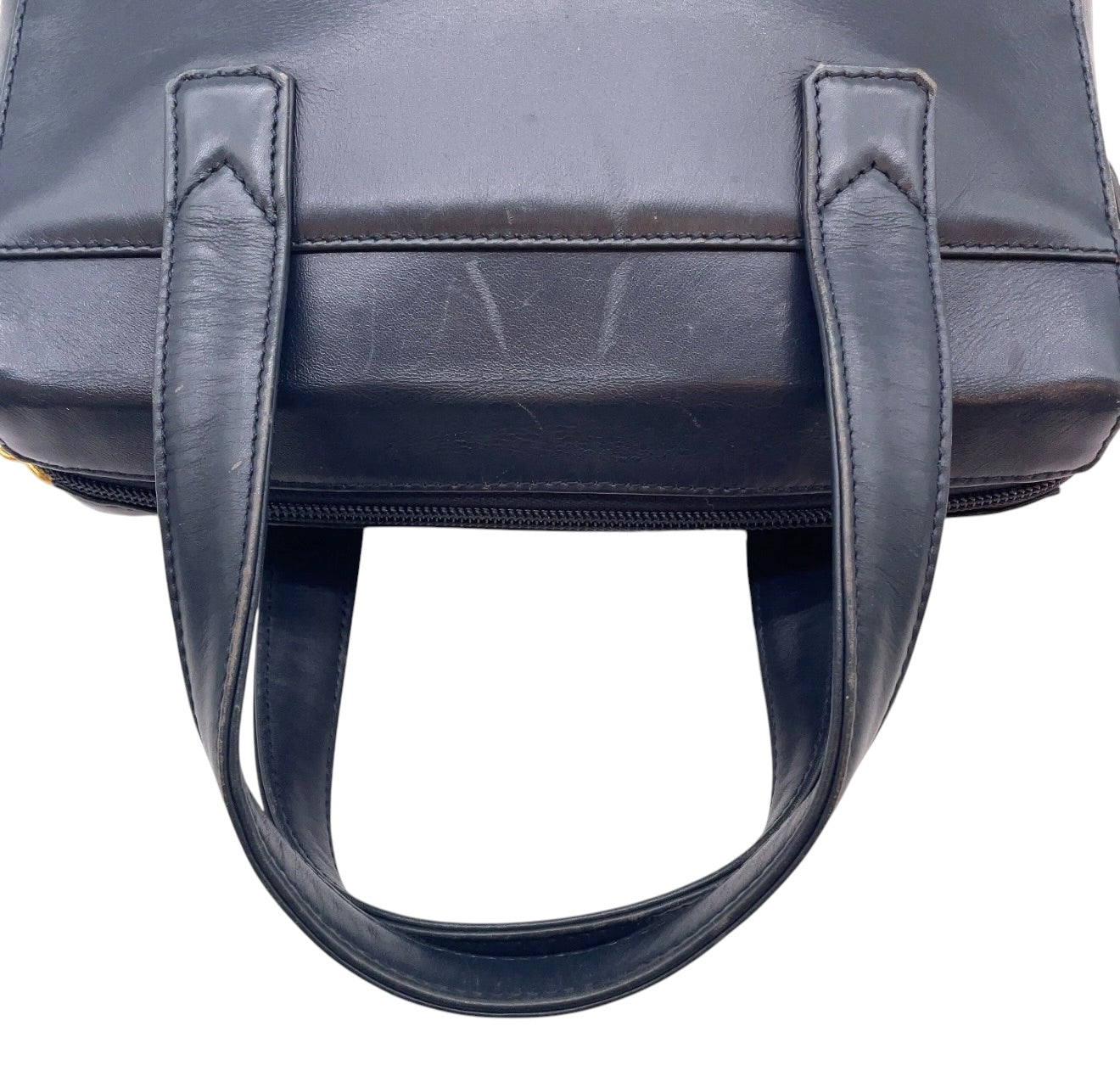 Christian Dior Vintage Navy Leather Small Lady Dior Gold Tone DIOR Charms Top Handle Tote Bag
