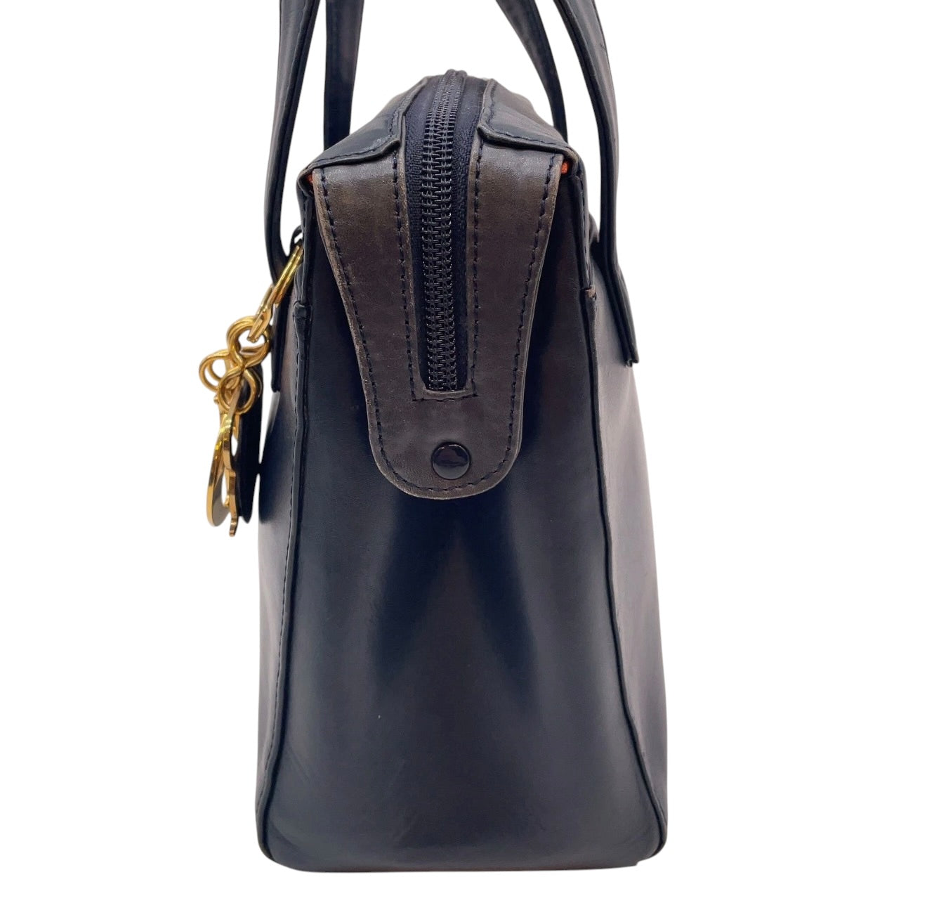Christian Dior Vintage Navy Leather Small Lady Dior Gold Tone DIOR Charms Top Handle Tote Bag