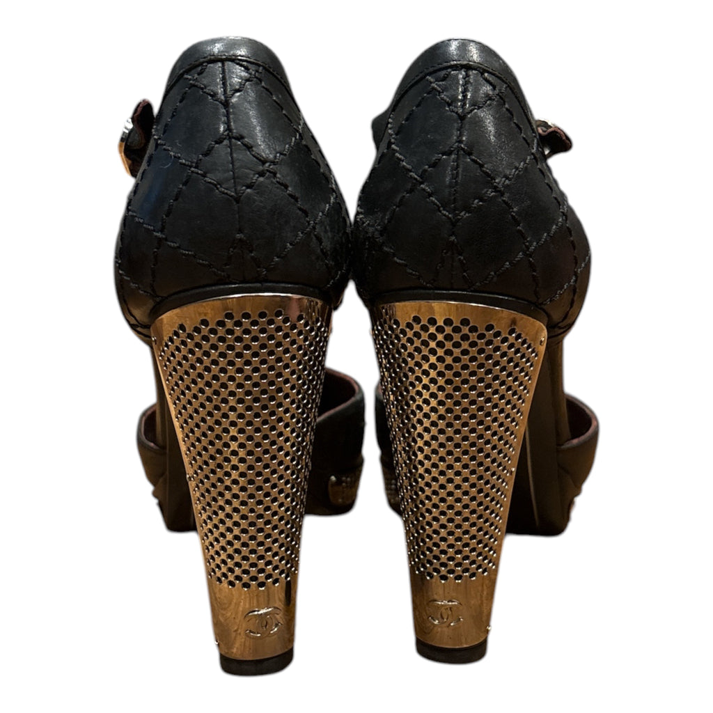 Chanel Quilted Leather Ankle Strap Platform Pumps Size 36