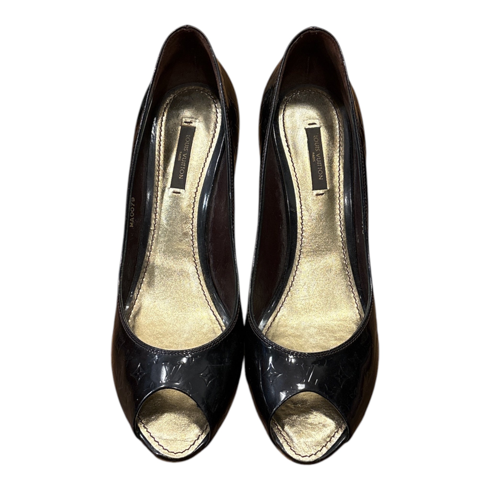Louis Vuitton Black Monogram Vernis Peep Toe Pumps