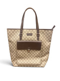 BK Gucci Vintage GG Supreme Monogram Canvas Brown Leather Large Tote Bag