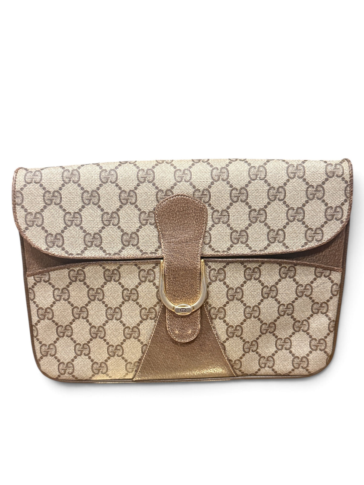 BK Vintage Gucci GG Supreme Canvas & Leather Flap Clutch Bag