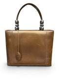 BK Christian Dior Vintage Bronze Metallic Patent Leather Beaded Handle Tote bag