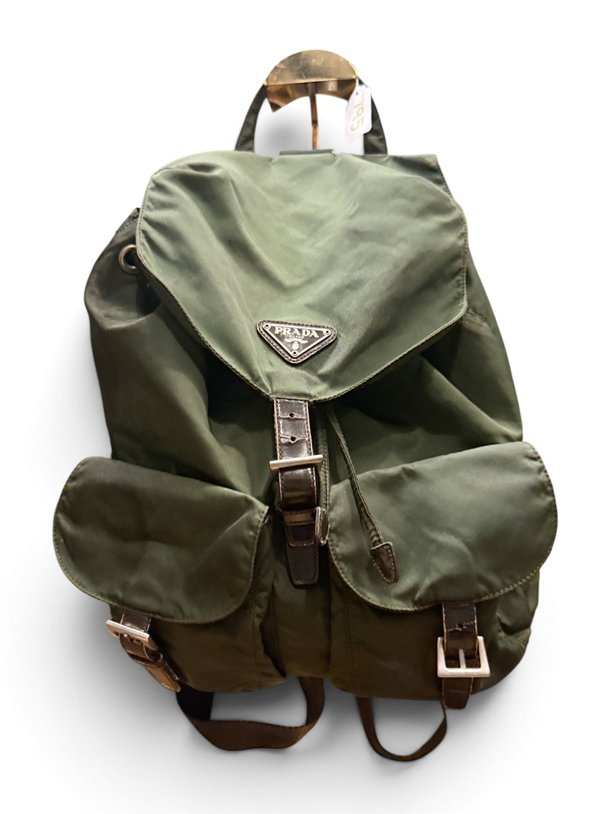 BK Prada Vintage Tessuto Nylon & Leather Pocket Backpack Olive Green
