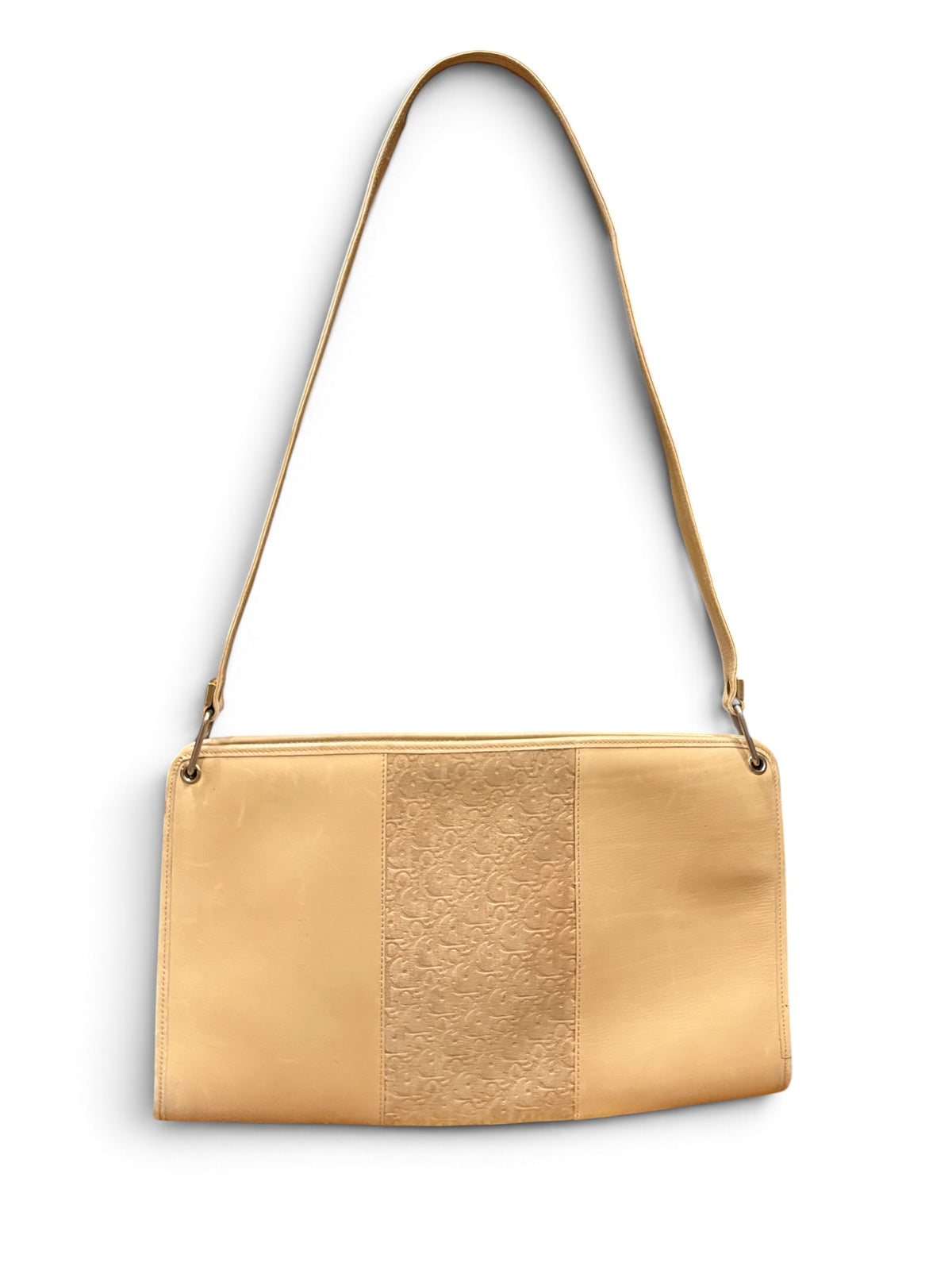 Bk Christian Dior Leather Shoulder Bag with Embossed Monogram Center Panel
