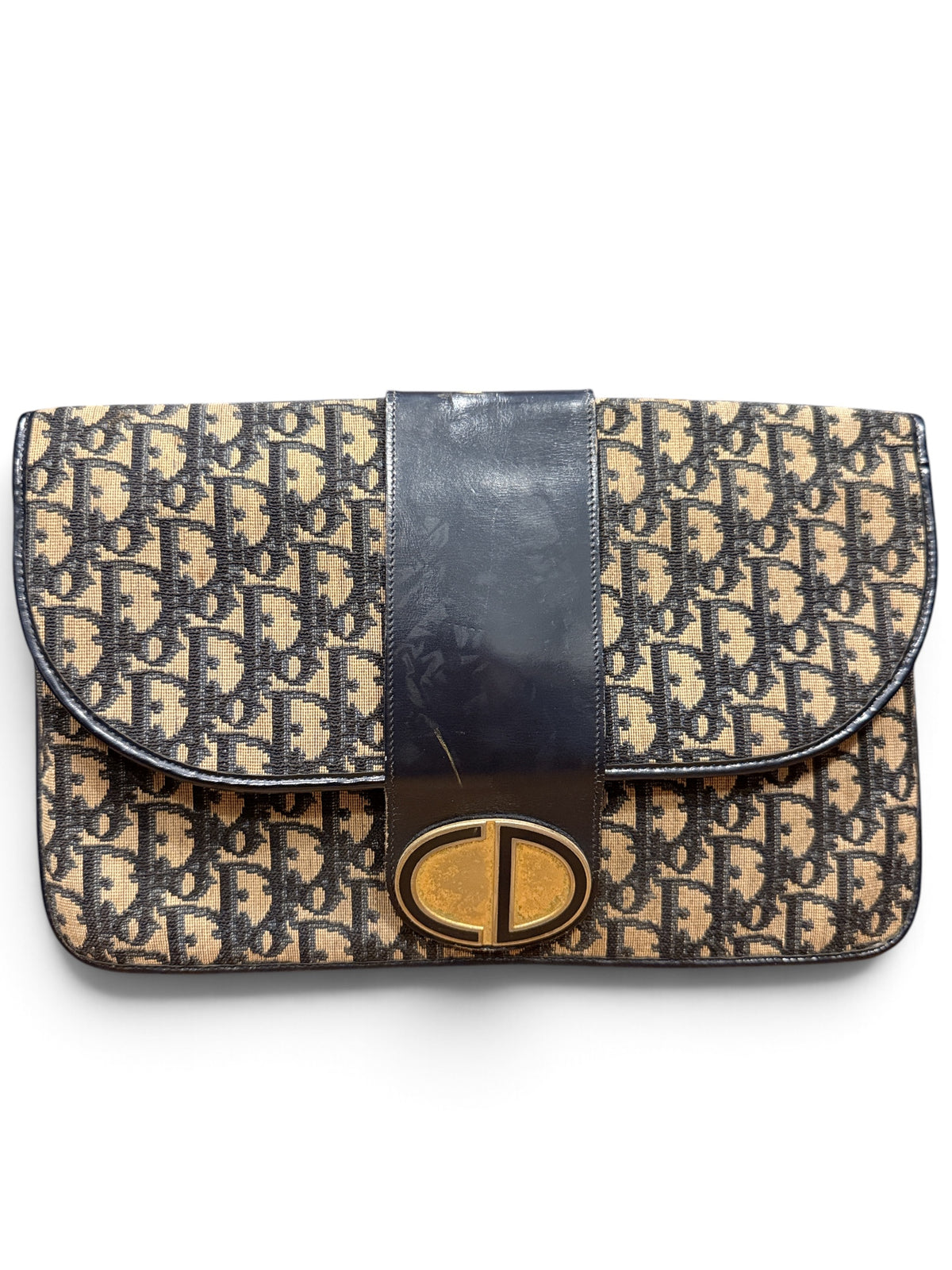 BK Christian Dior Vintage Trotter Oblique Canvas CD Logo Envelope Clutch