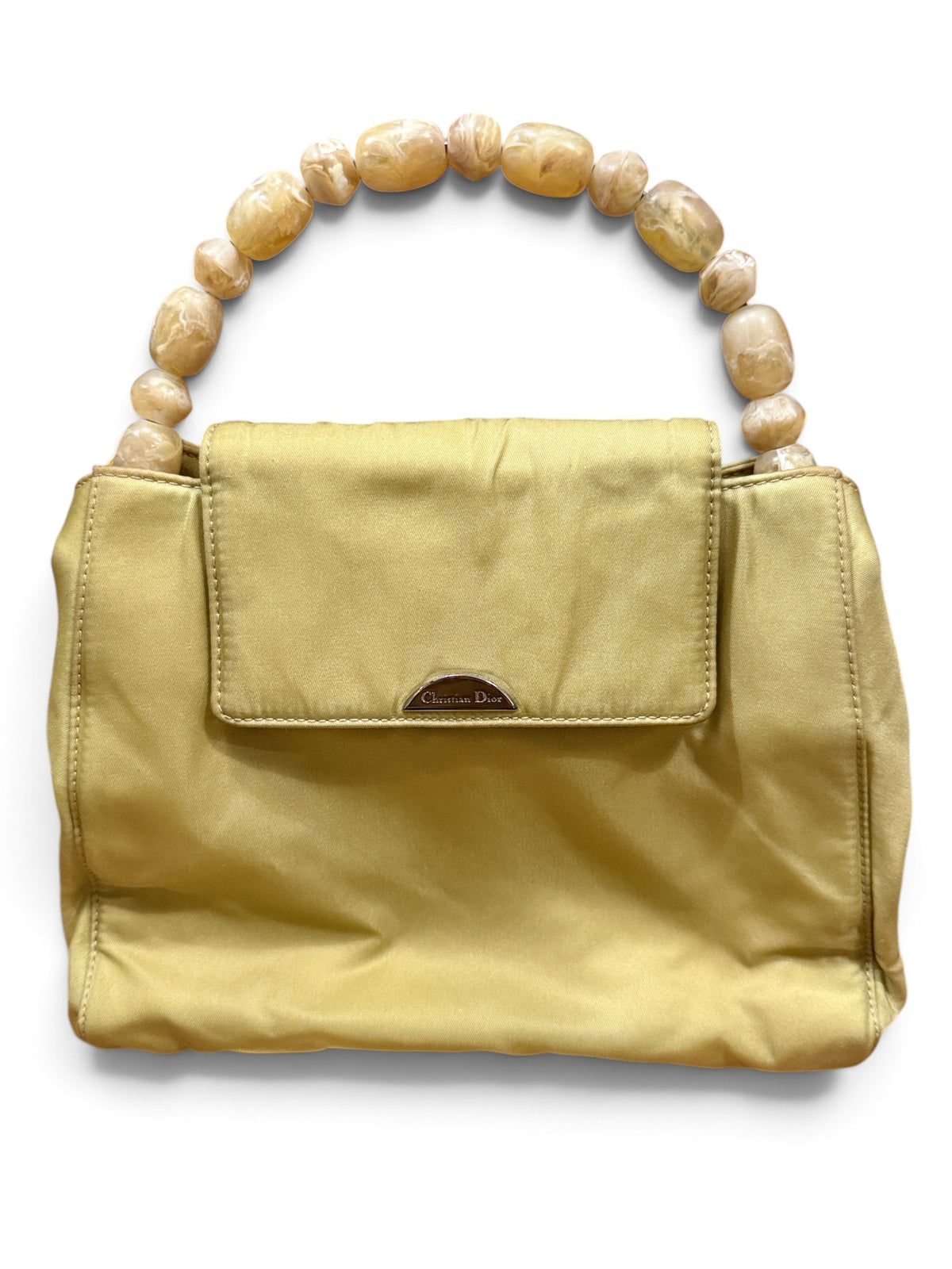 Christian Dior Vintage Satin Malice Lucite Beaded Handle Handbag