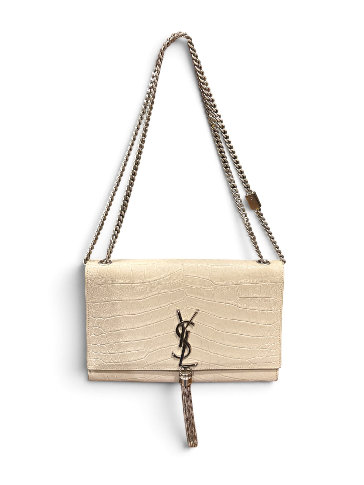 Saint Laurent Kate Croc- Embossed Leather Tassel Shoulder Bsainag