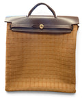 Hermes Vintage Herbag Brown Textured Woven Canvas w extra Red insert