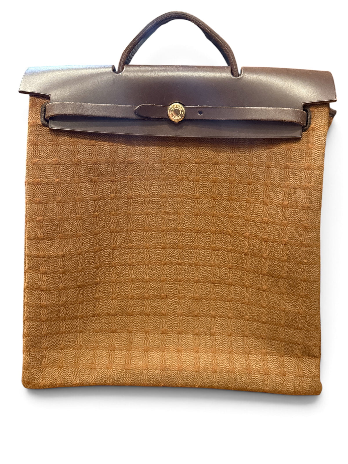 Hermes Vintage Herbag Brown Textured Woven Canvas w extra Red insert