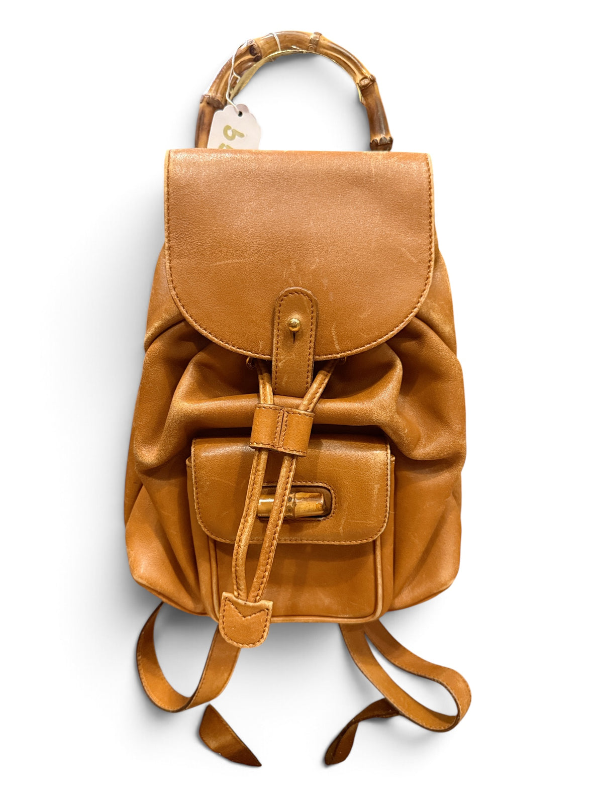 Gucci Vintage Tom Ford Era Bamboo Leather Backpack Tan / Camel